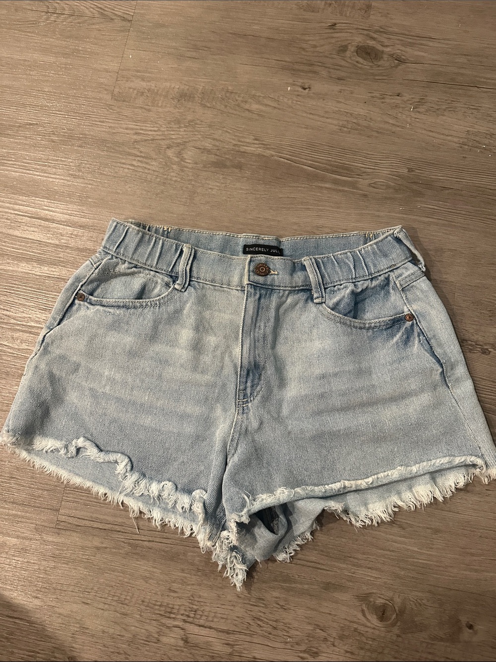 Sincerly Jules Light Blue Distressed Frayed Hem Denim Shorts